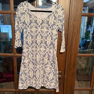 Fresh Produce Womens‎ XS Blue Green Ikat Damask A-Line Pocket Dress Made in USA